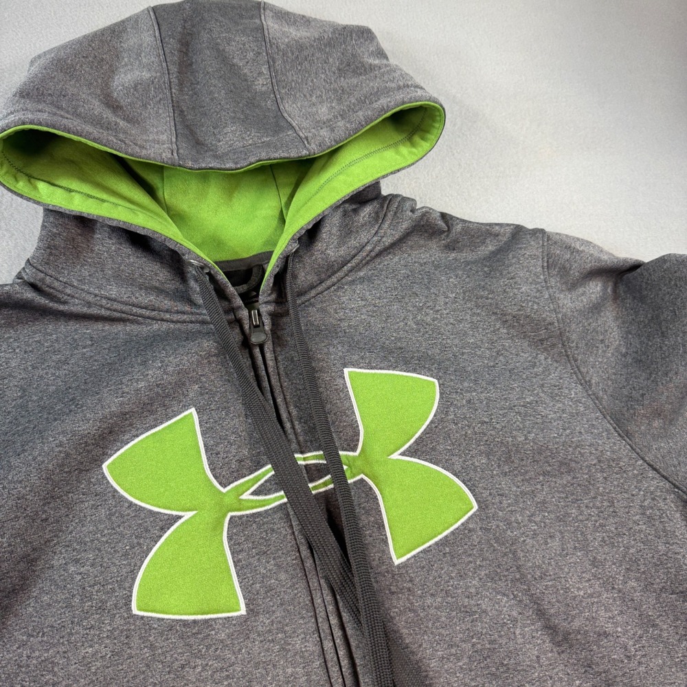 Under Armour Full Zip Hoodie Mens Fleece Lined Activewear Gray Green 2XL